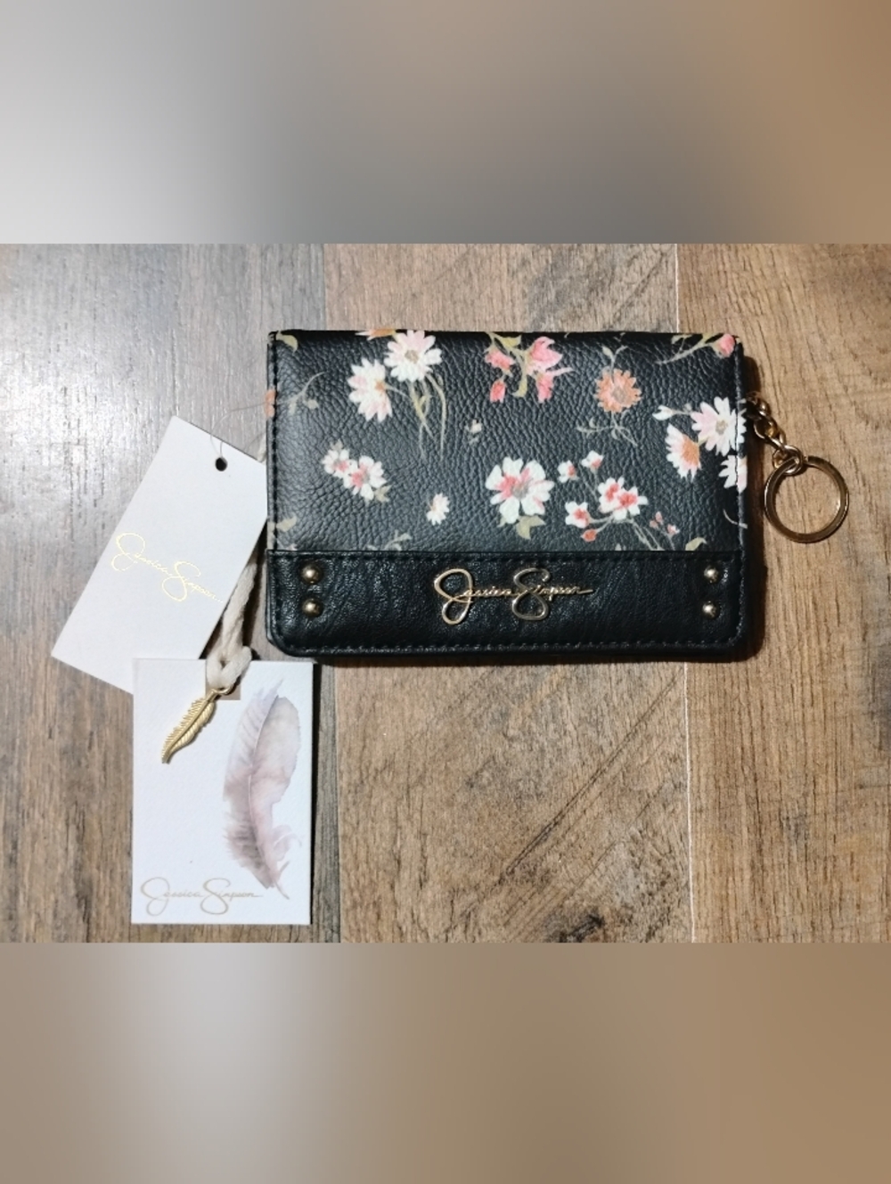 Jessica Simpson Black Floral Card Holder with Keyring